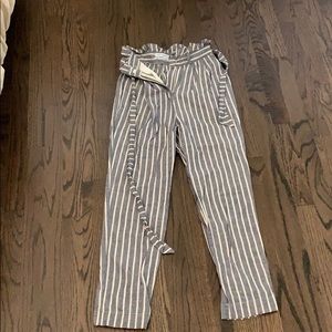 Urban blue and cream striped paper bag pants